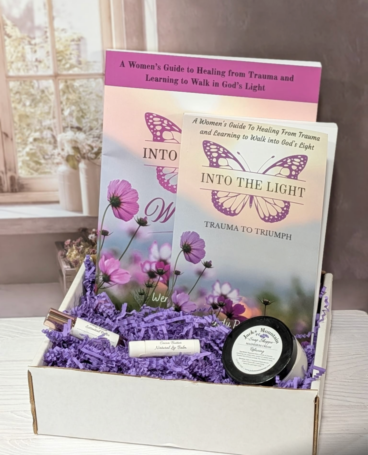 Gift Box #4 Book, Workbook, Magnesium Cream, Cocoa Butter Lip Balm, Sleep Essential Roller